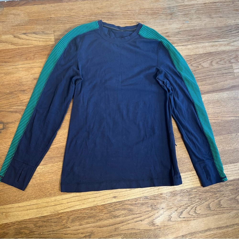 Lululemon Metal Vent Tech Long Sleeve Shirt Navy Blue Green Stripe Size S/M - Picture 5 of 11